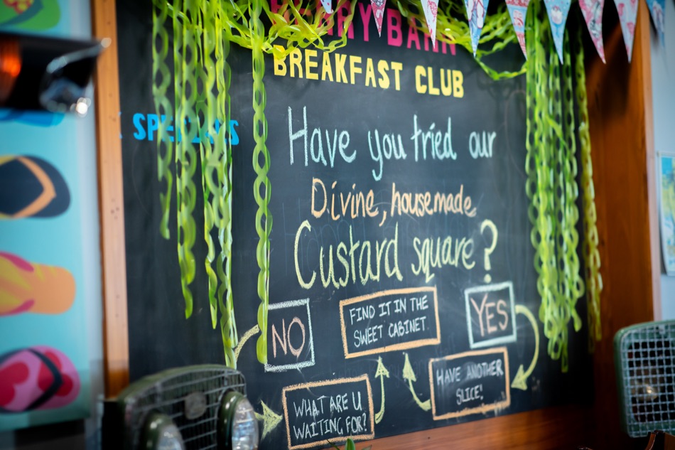 The Breakfast Club chalkboard asking if you have tried the housemade custard square