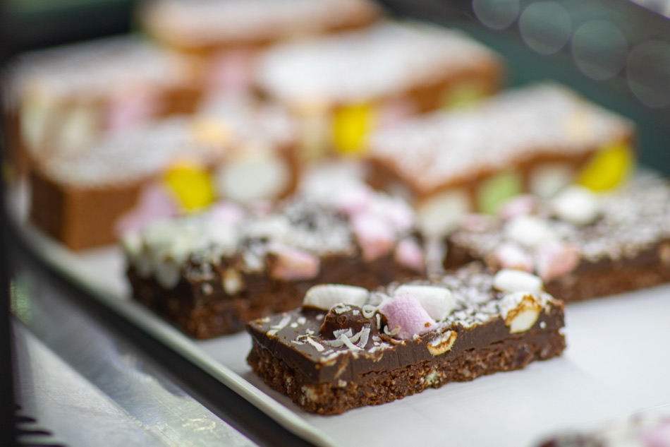 Chocolate marshmallow slice in the cabinet